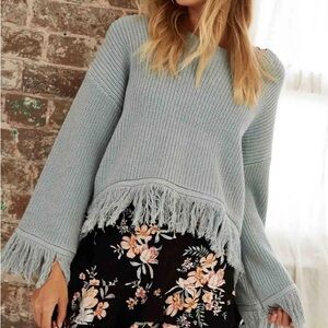 Fringed Light Blue Knit Sweater